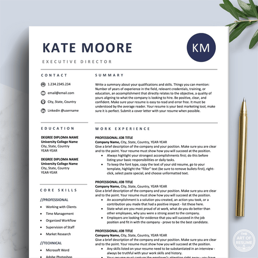 Professional Resume Template | Navy Blue CV Template Design