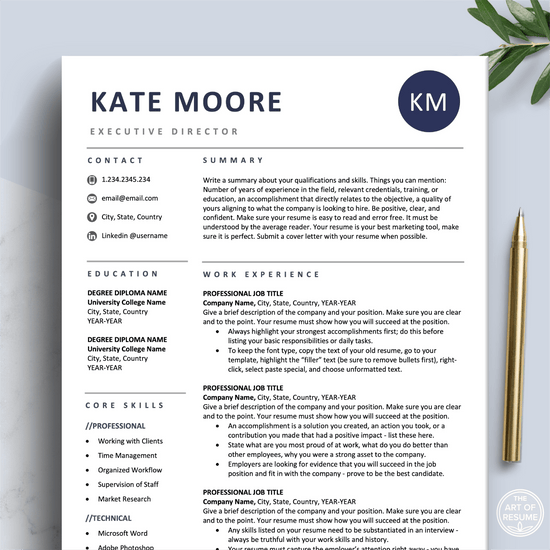 Professional Navy Blue Resume Template Design | Free Cover Letter – The ...