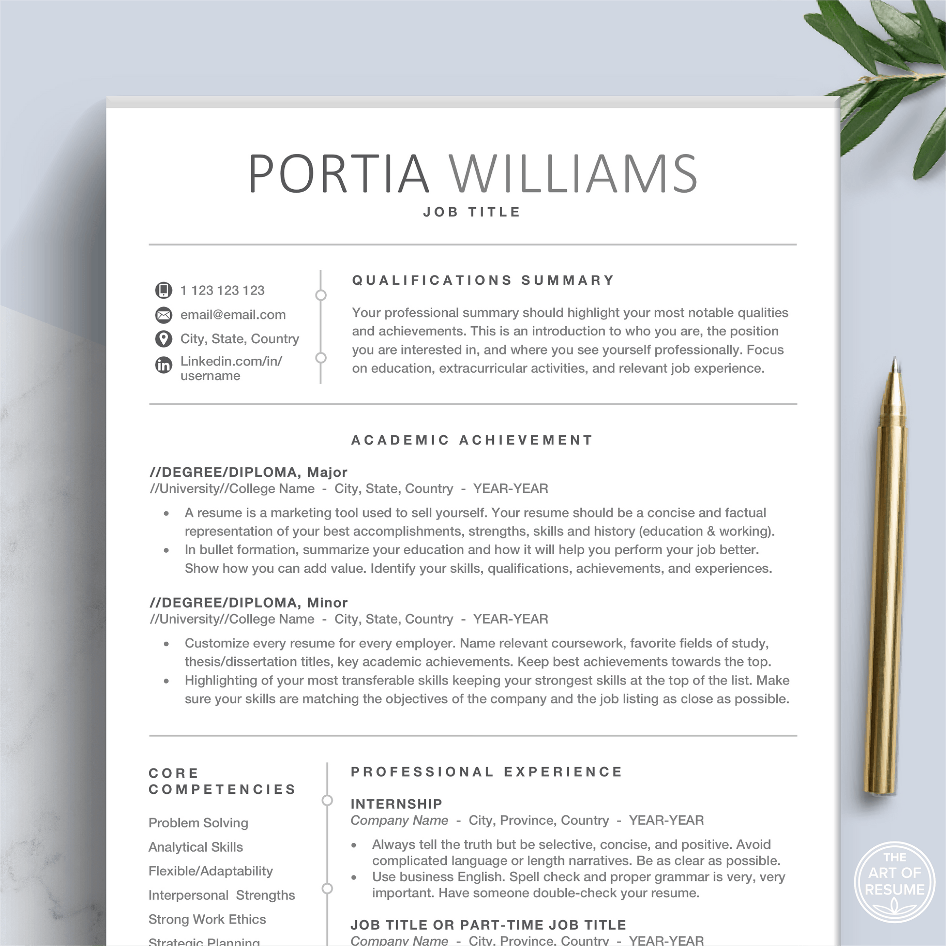 Resume Template for Student | Modern Resume Format for No Experience - The Art of Resume