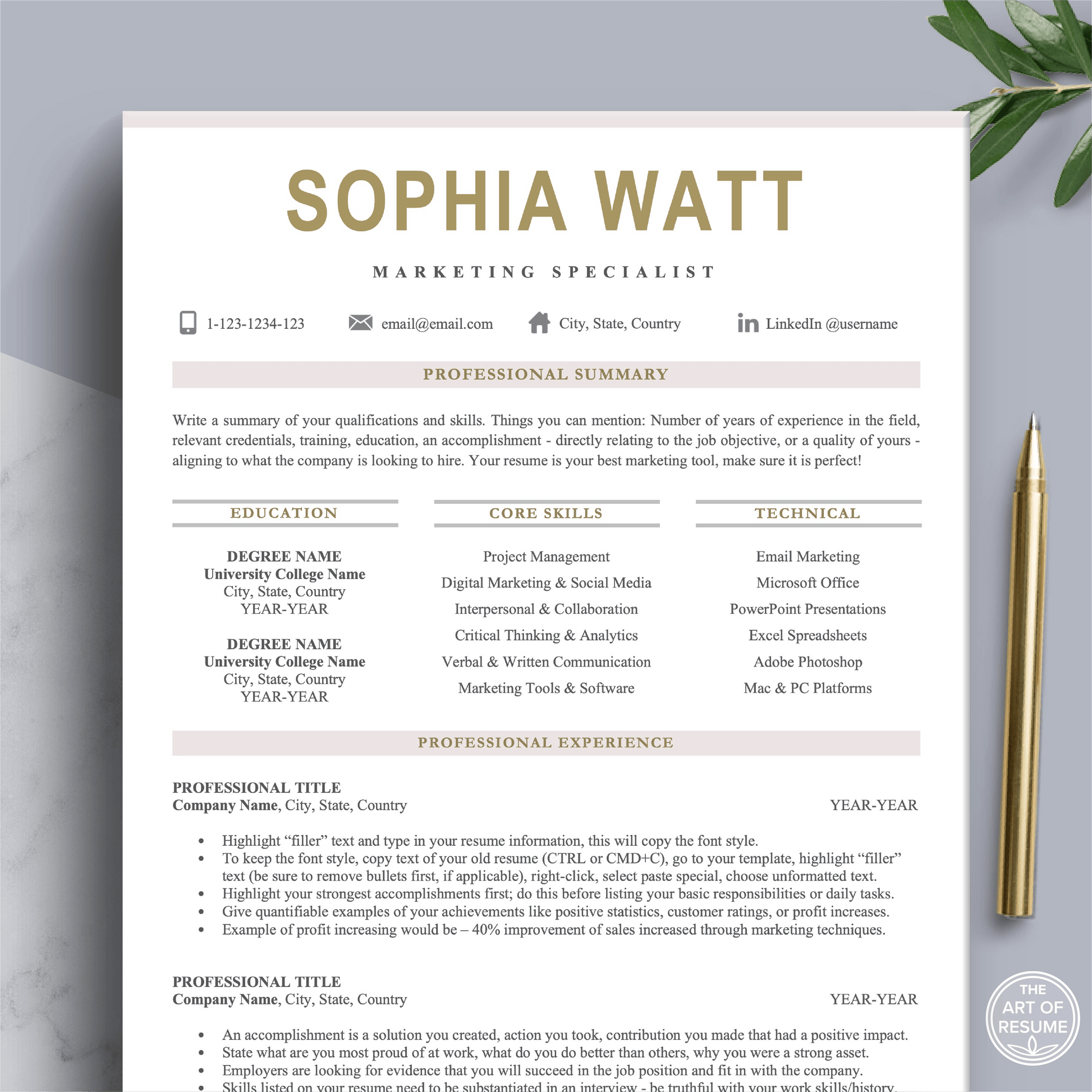 The Art of Resume | Pink Resume Template Design Bundle