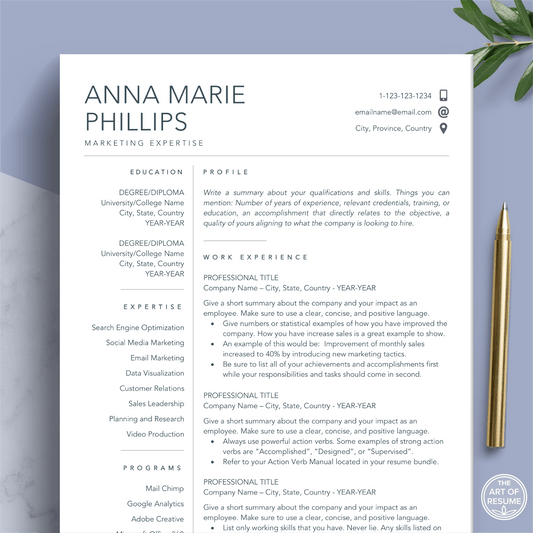 The Art of Resume Templates | Simple Clean Minimalist Resume CV Design Template Maker, Download for Apple Pages and Microsoft Word, Mac and PC Resume CV Template | Curriculum Vitae for Apple Pages, Microsoft Word, Mac, PC