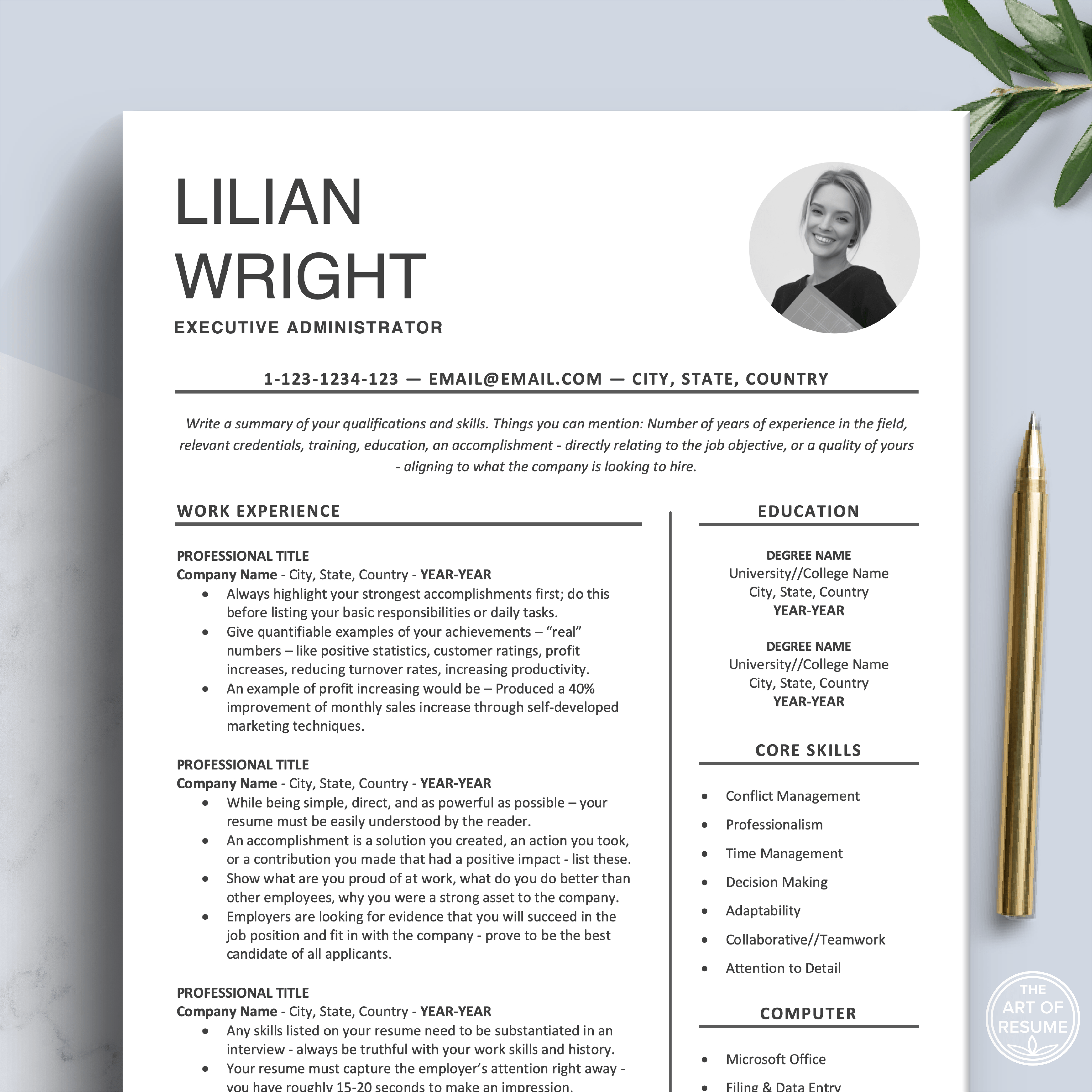 Professional Resume with Photo | Modern Resume with Profile Picture ...