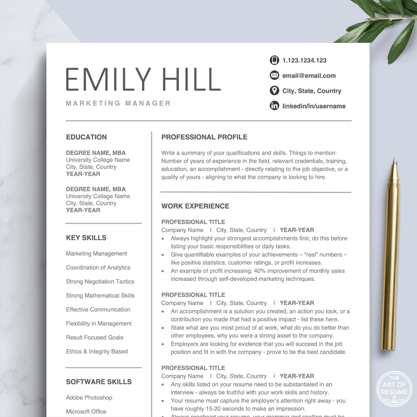 Resume CV Templates | Word & Mac Pages | FREE Cover Letter – The Art of ...