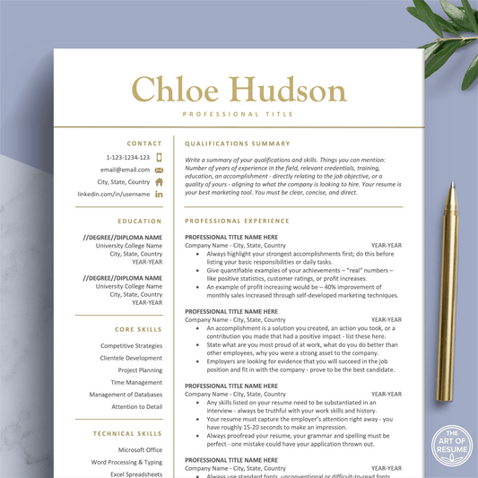 The Art of Resume Templates | Professional Simple Resume CV Design Template Maker, Download for Apple Pages and Microsoft Word, Mac and PC Resume CV Template | Curriculum Vitae for Apple Pages, Microsoft Word, Mac, PC
