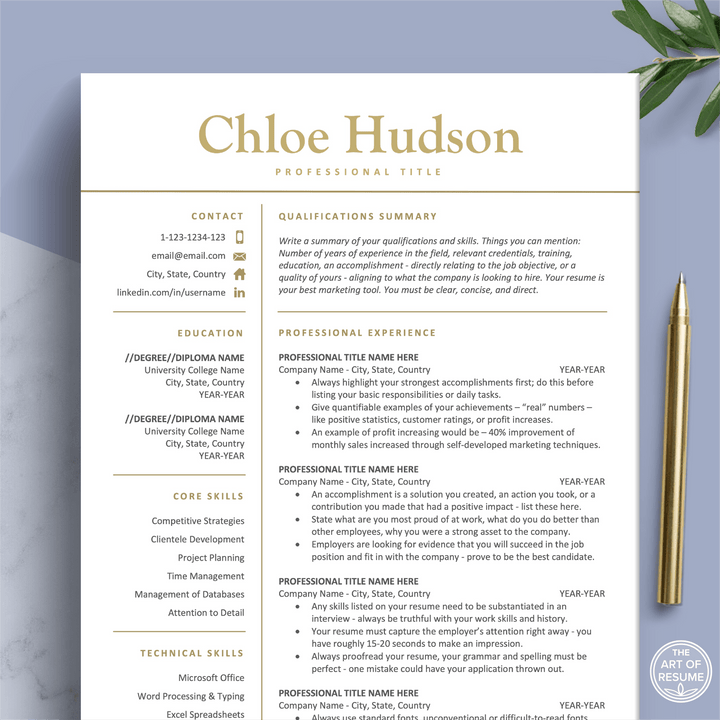 Modern Resume Template, Simple Clean Resumes, Minimalist CV – The Art ...