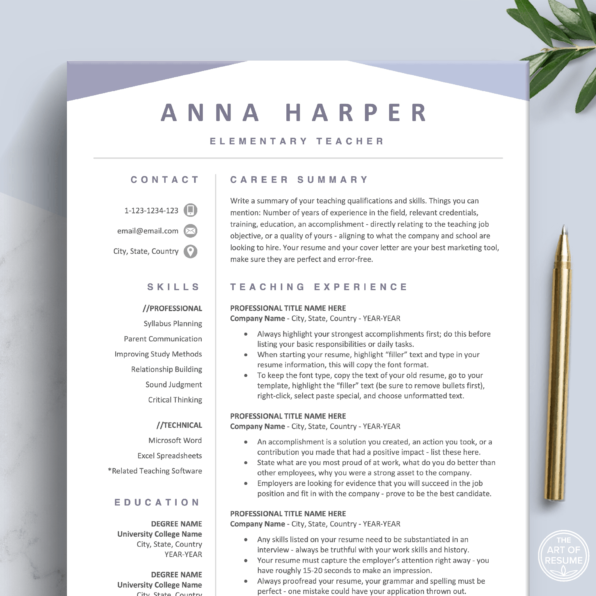 Teacher Resume Template | Teaching Educator CV – The Art of Resume