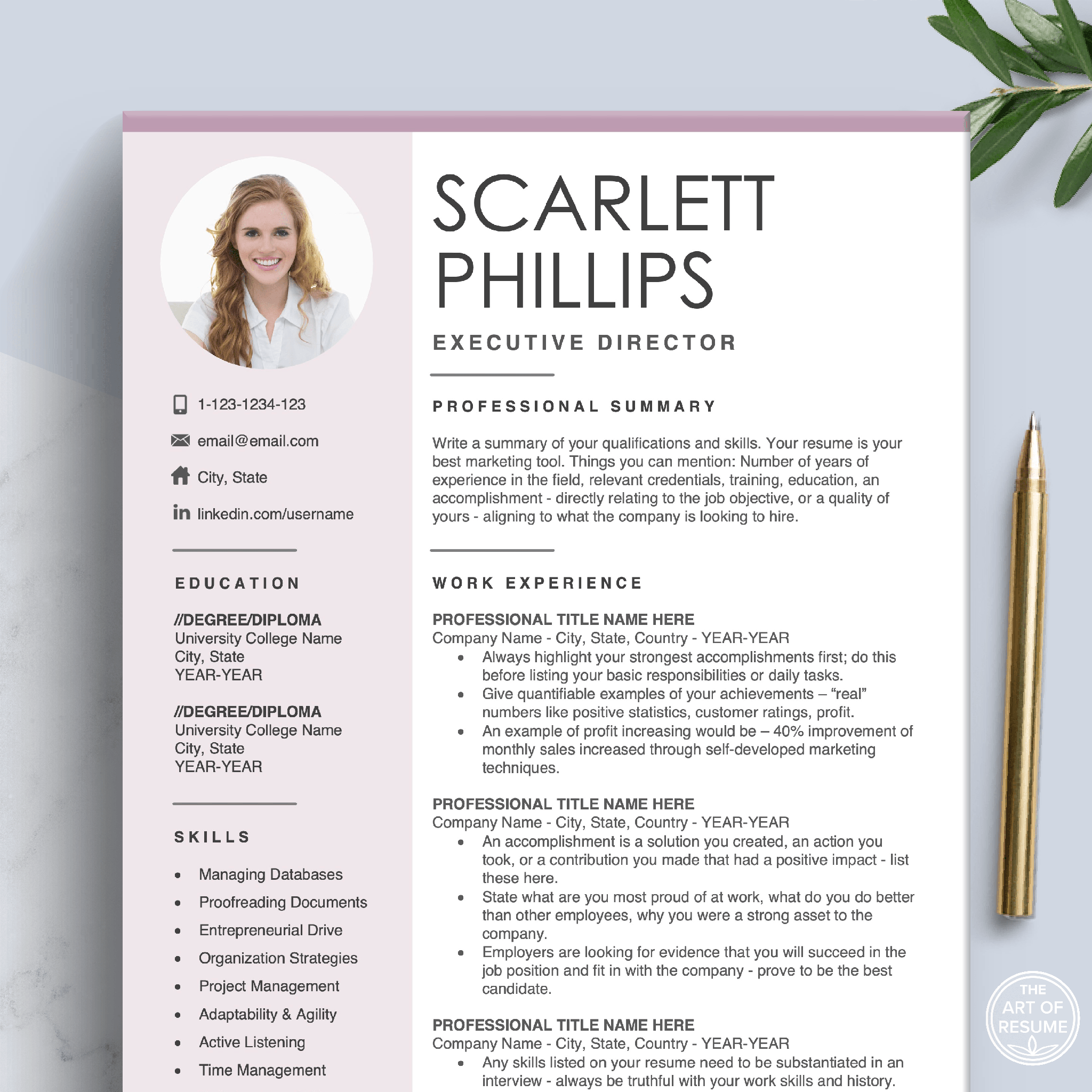 Creative Resume CV Template with Profile Picture – The Art of Resume