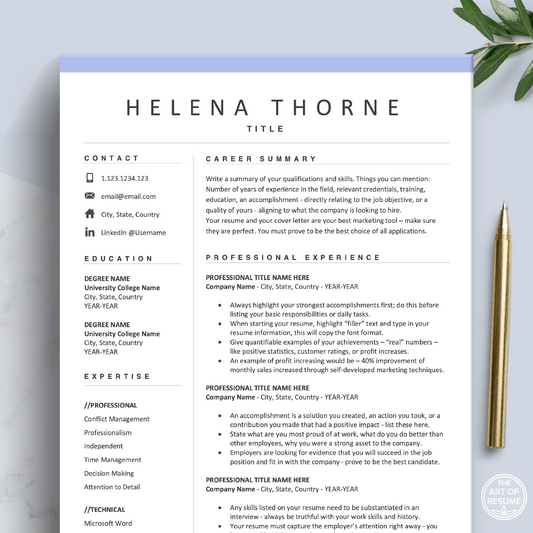 The Art of Resume Templates | Professional Simple Resume CV Design Template Maker, Download for Apple Pages and Microsoft Word, Mac and PC Resume CV Template | Curriculum Vitae for Apple Pages, Microsoft Word, Mac, PC