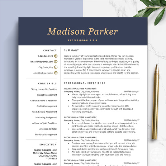 The Art of Resume Templates - Professional Dark Blue Resume CV Design Template Bundle