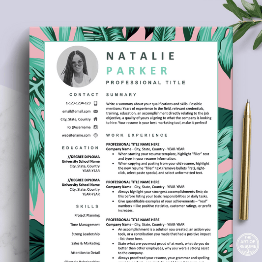 Creative Resume Templates with Photo | Custom Floral Resume Design - The Art of Resume