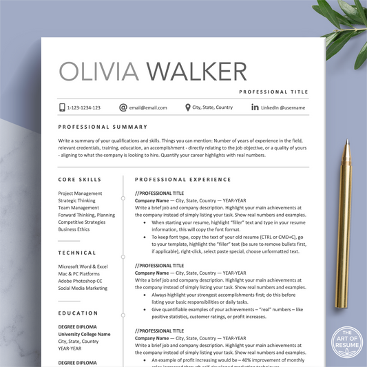 The Art of Resume Templates | Professional Simple Resume CV Design Template Builder Bundle Download | Curriculum Vitae
