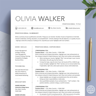 Resume Template Modern, Free Resume CV for Word & Mac Pages – The Art ...