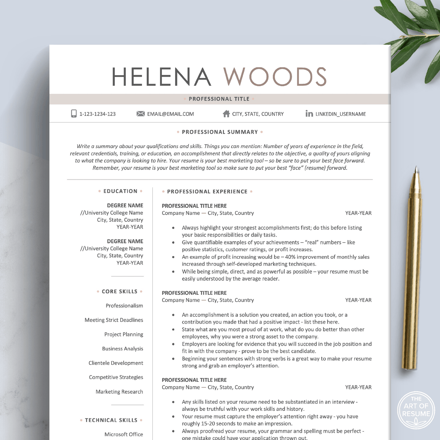 Simple Professional Resume Template | Resume Writing Guide - The Art of Resume