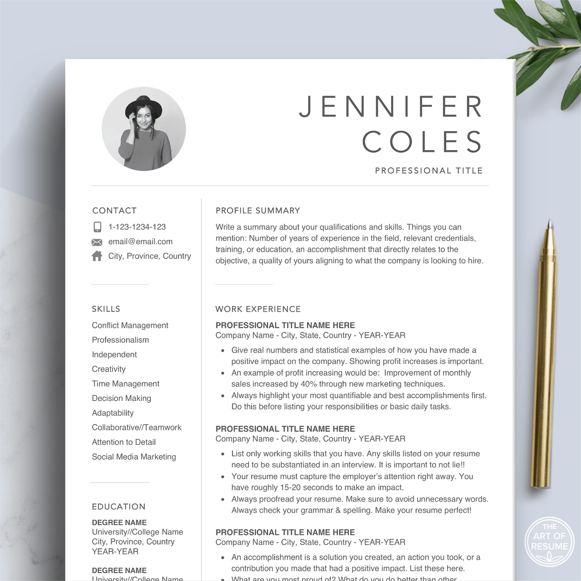 Creative Resume with Photo | Professional Resume Bundle - The Art of Resume