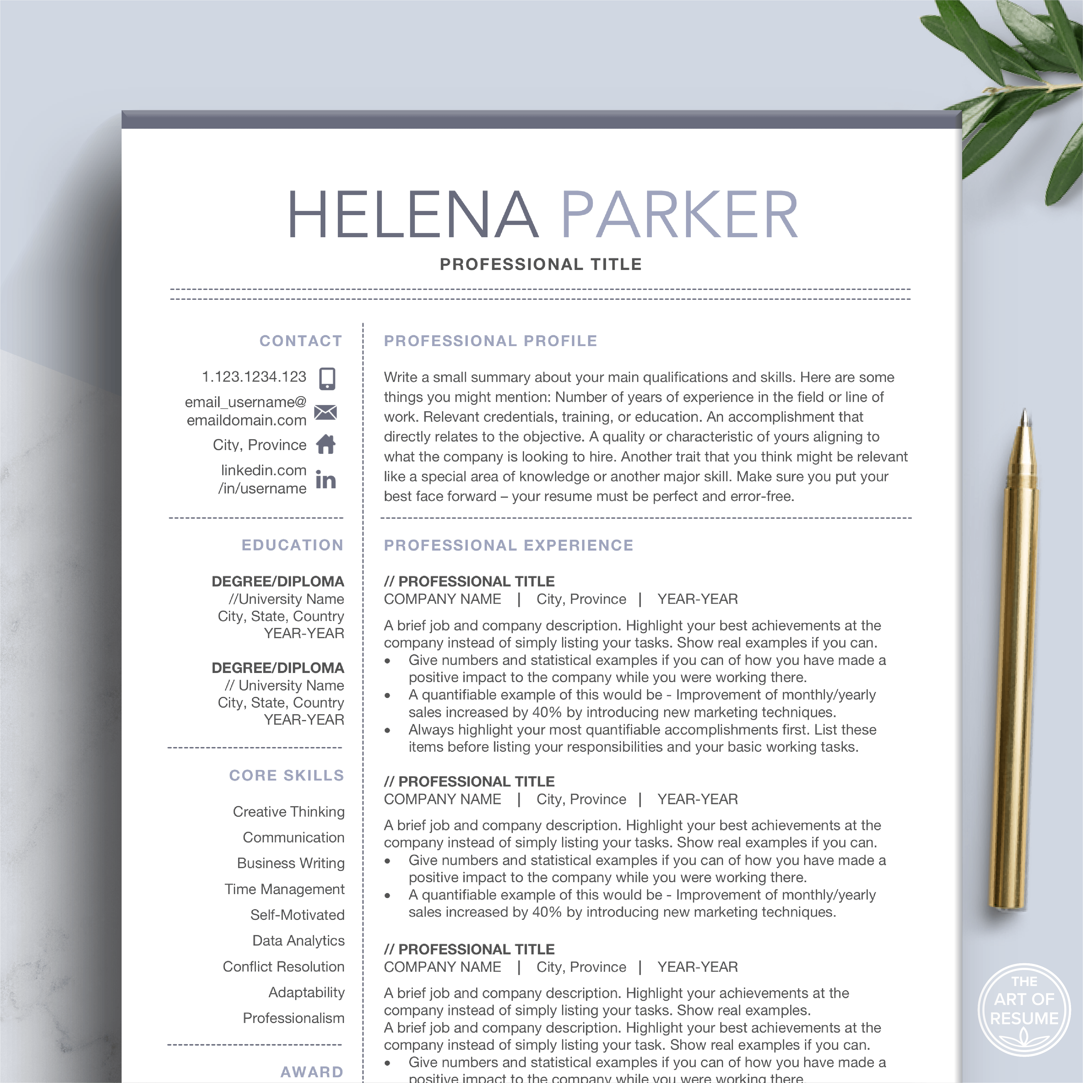 Professional Resume Templates | Modern CV Design [Instant Download ...