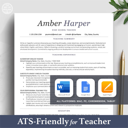 The Art of Resume Templates | ATS-Friendly Teacher Educator Resume CV Design Template Bundle