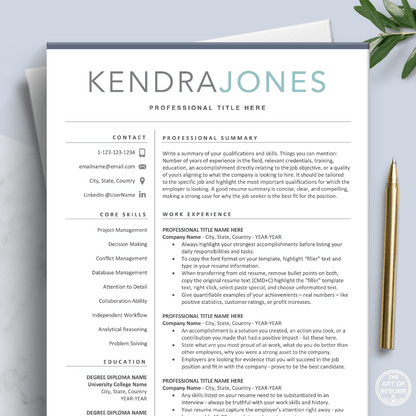 Modern Resume Template | Professional CV | Free Cover Letter - The Art of Resume