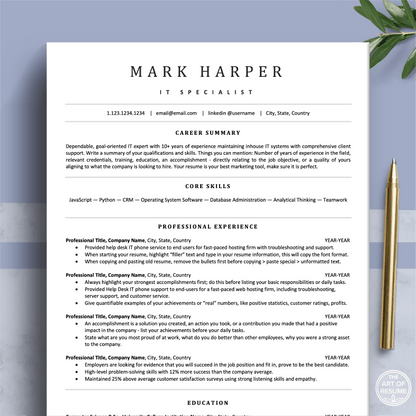 ATS Resume Template Builder | IT Resume with Cover Letter (Executive)