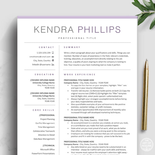 The Art of Resume | Pink Purple Professional Resume Template Design Bundle