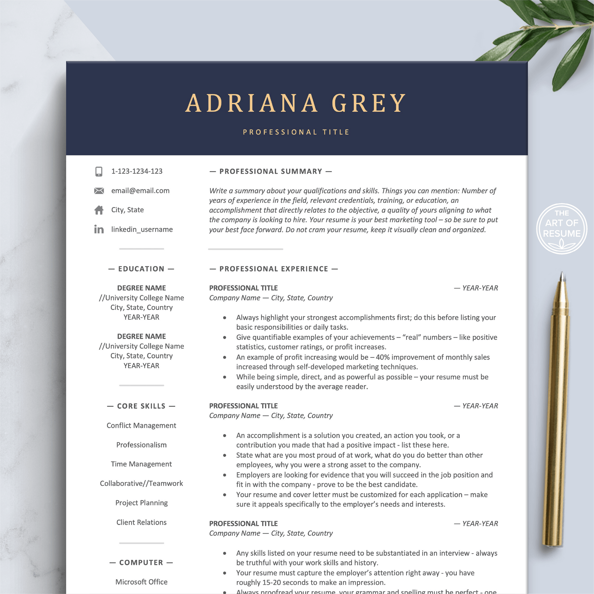 Professional Resume Design Bundle (Instant Download) – The Art of Resume