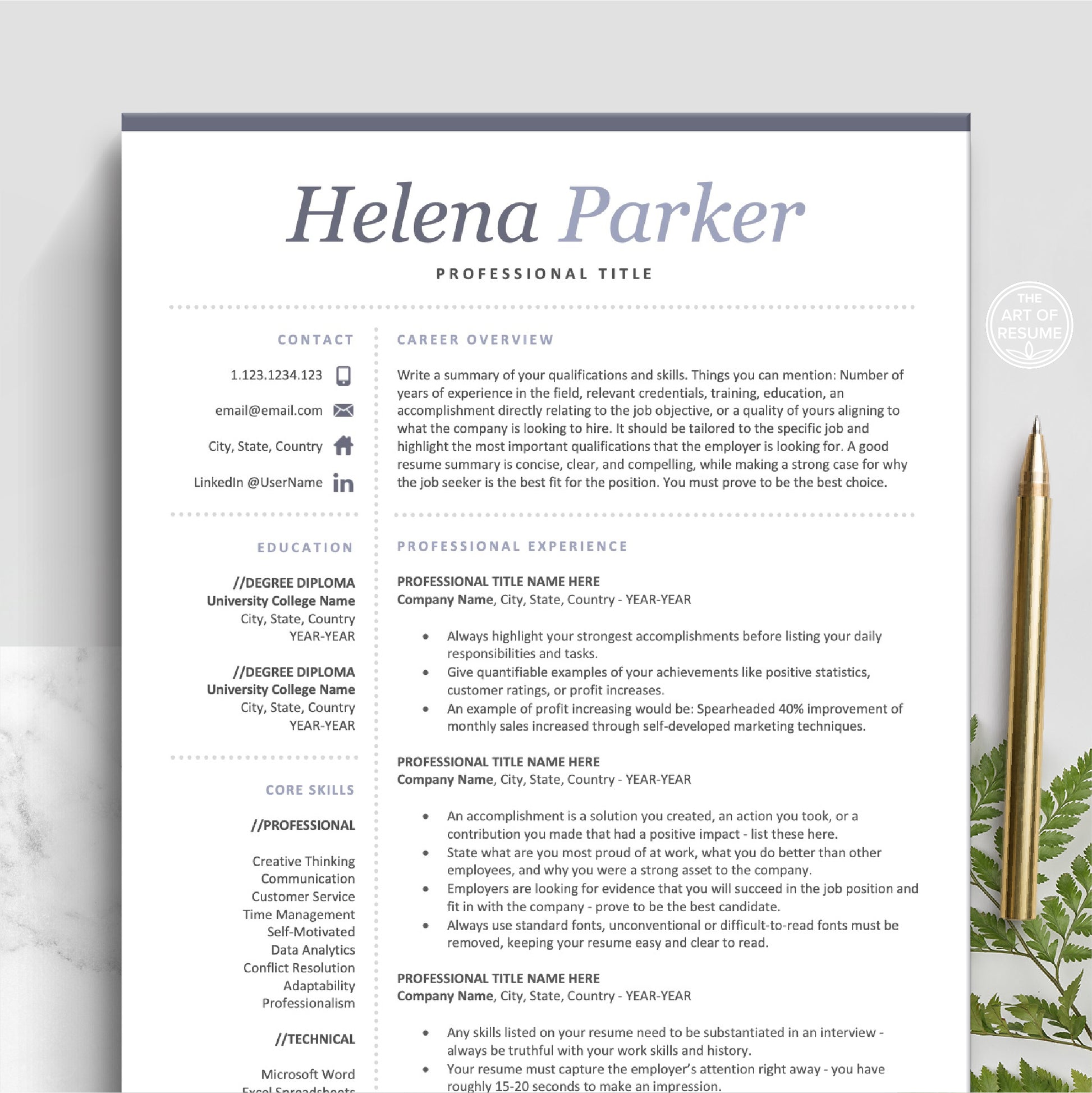 The Art of Resume Templates | Modern Purple Resume CV Design Template Bundle
