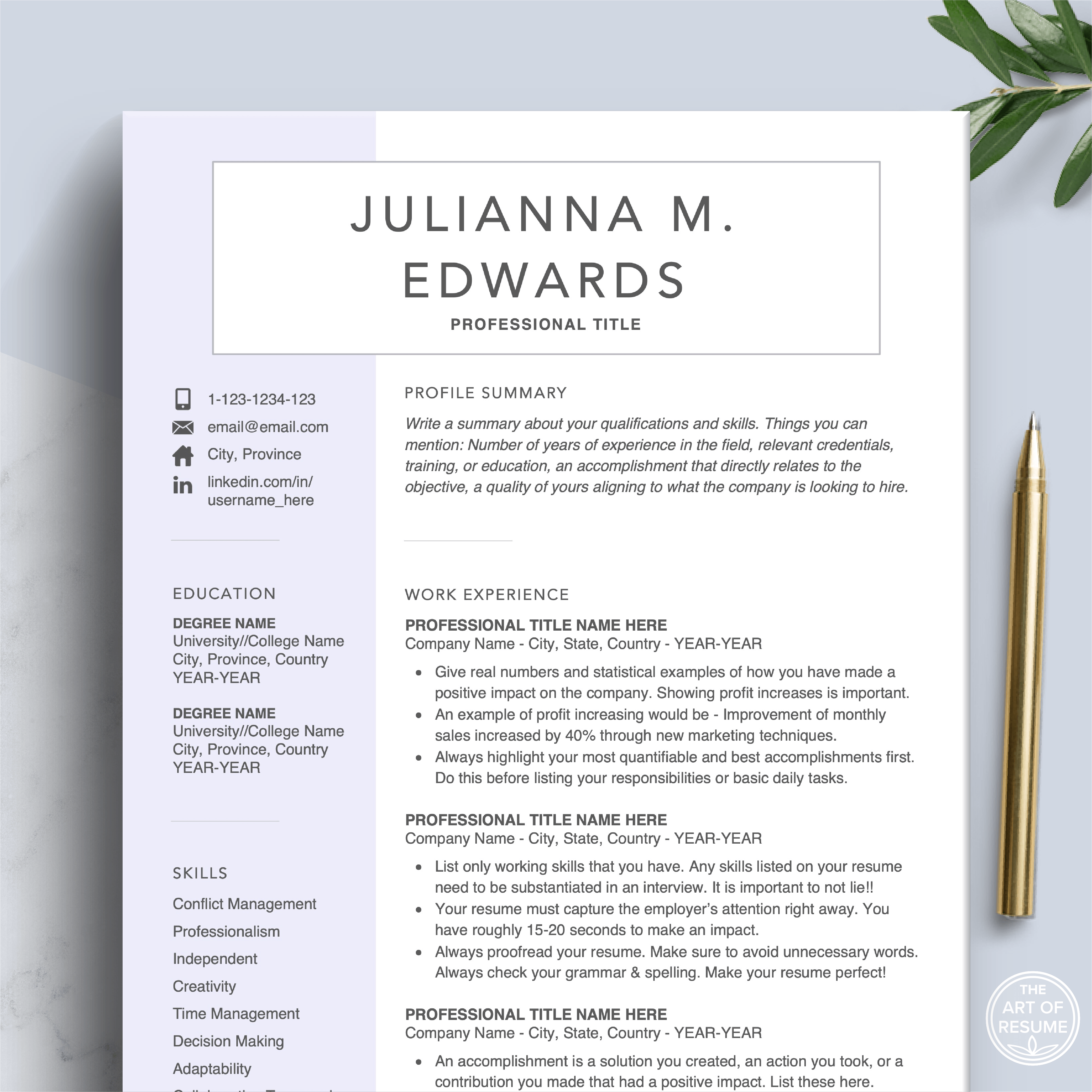 Professional Resume Template | Modern CV Design | Free Templates – The ...