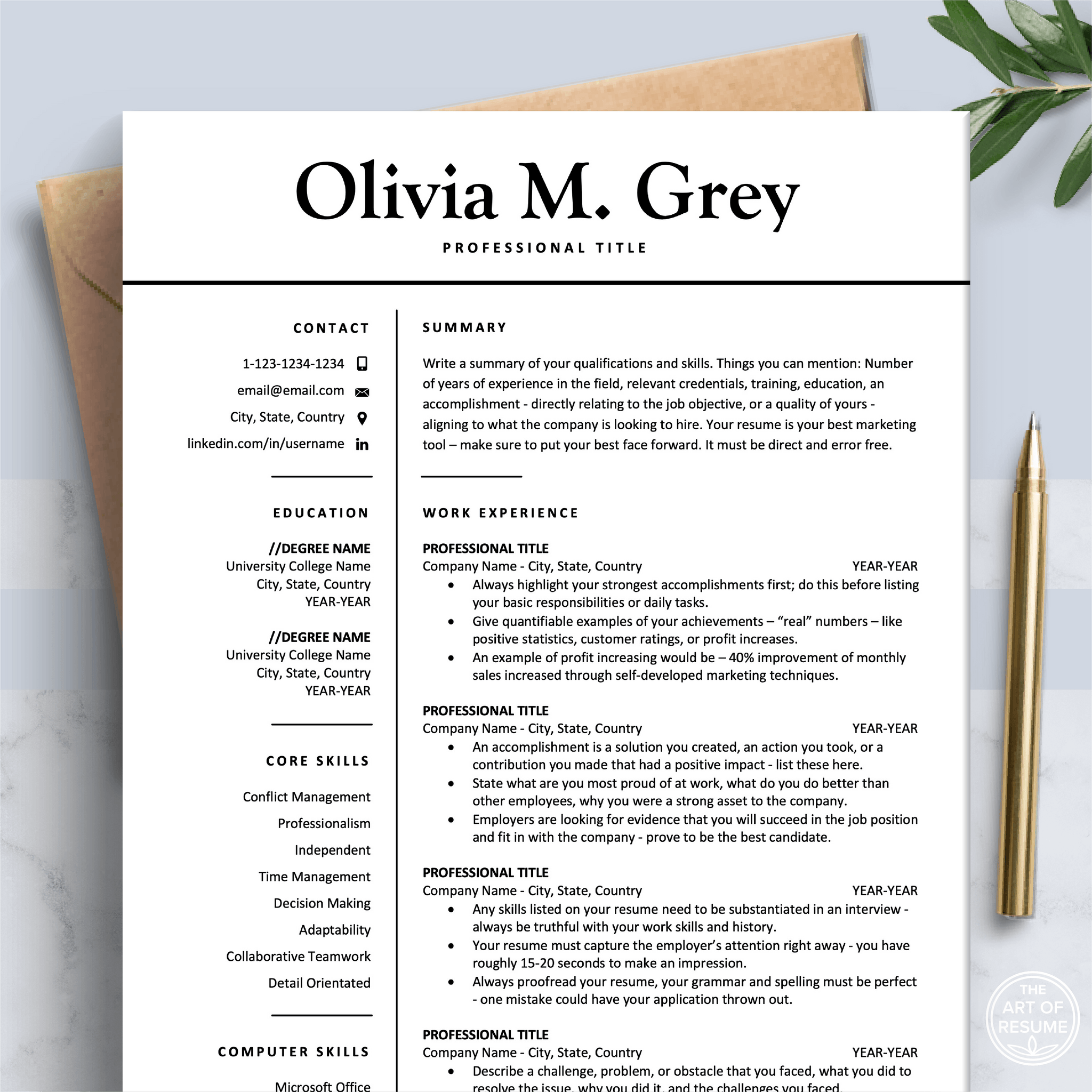 Professional Resume Design - Modern CV Printable - Free Resume – The ...