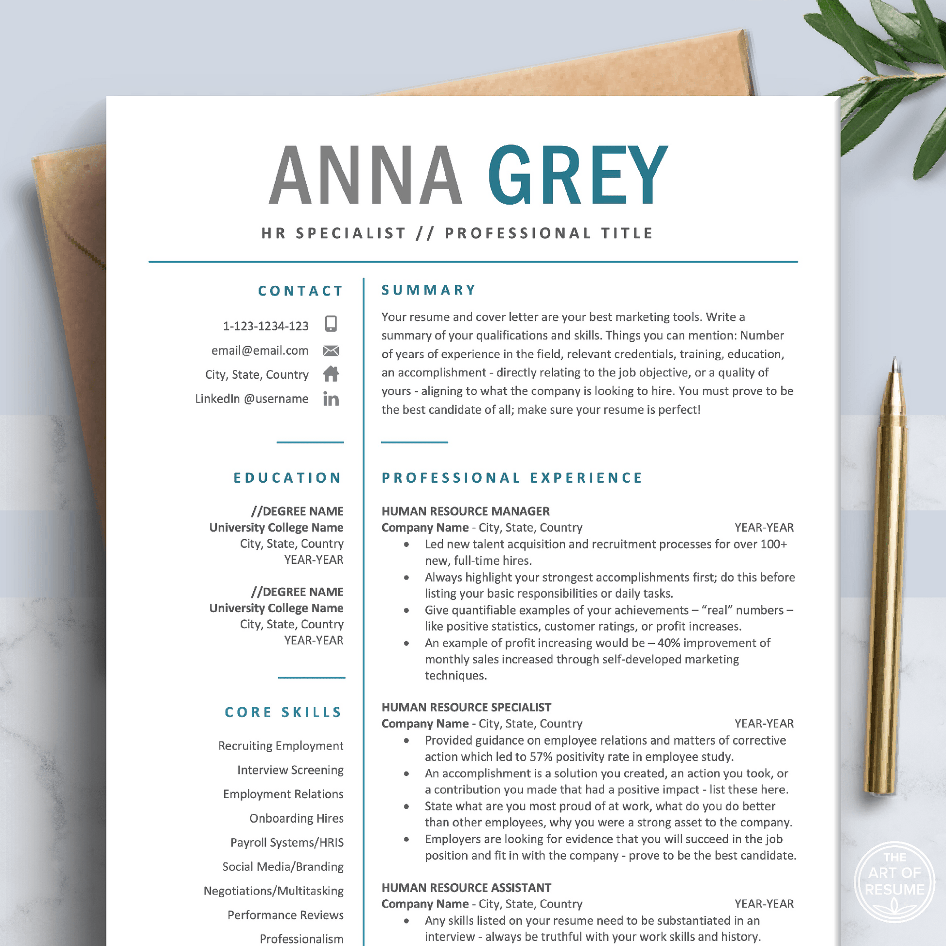Human Resources CV | HR Resume Templates for Word & Pages – The Art of Resume human-resources-cv-hr-resume-templates-for-word-pages-the-art-of-resume