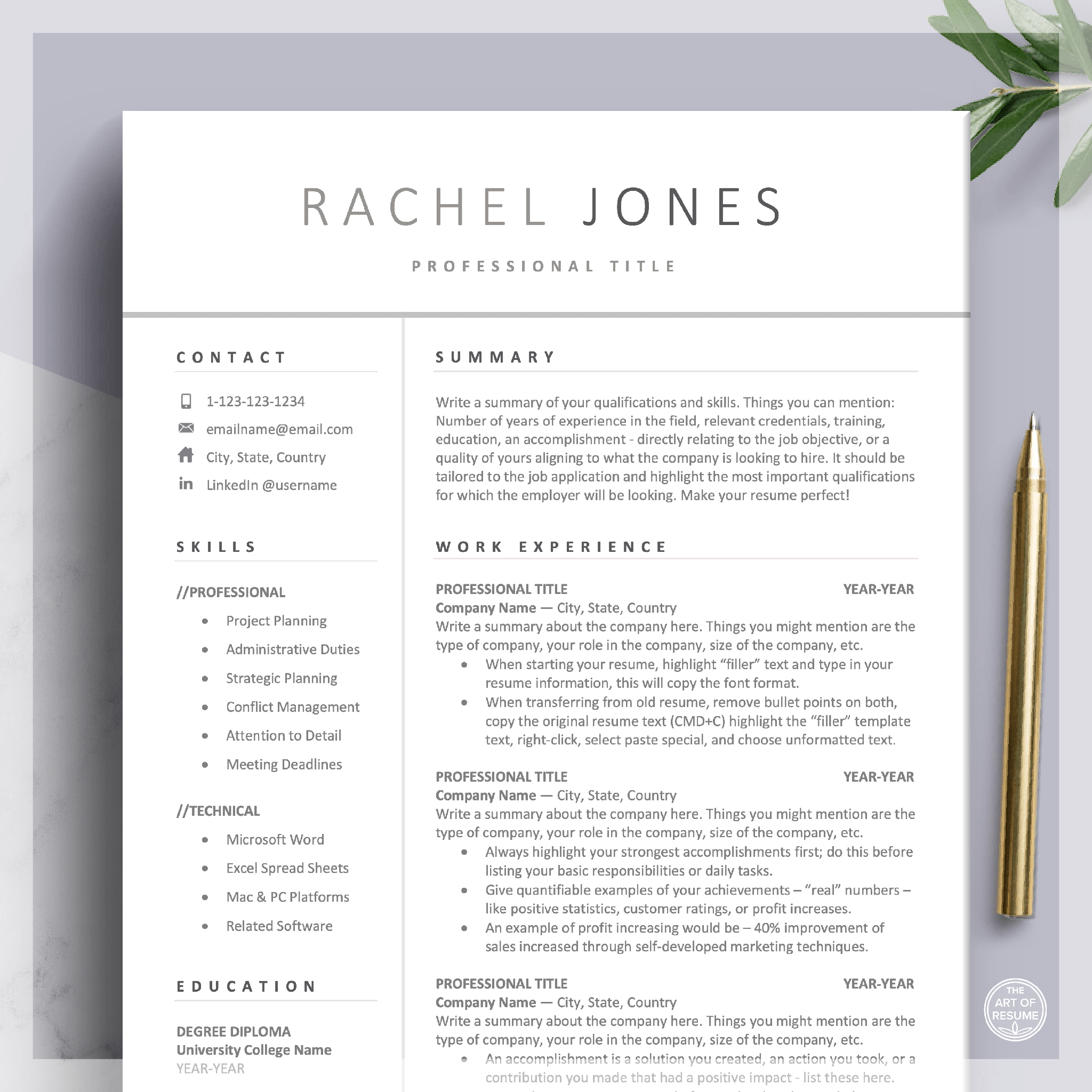 Simple Resume Template - Resume CV for Any Career – The Art of Resume