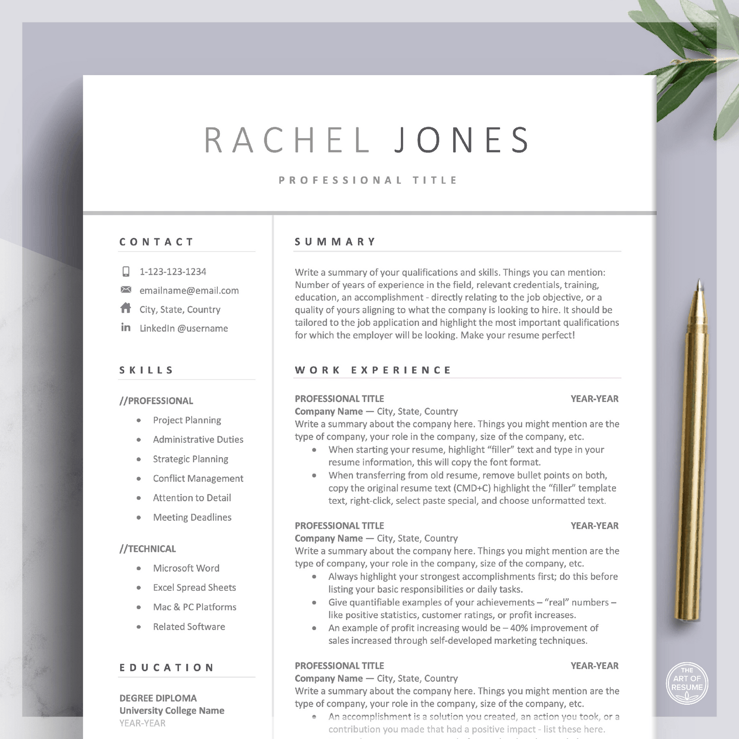 Simple Resume Template | Professional Resume for Any Career - Student CV