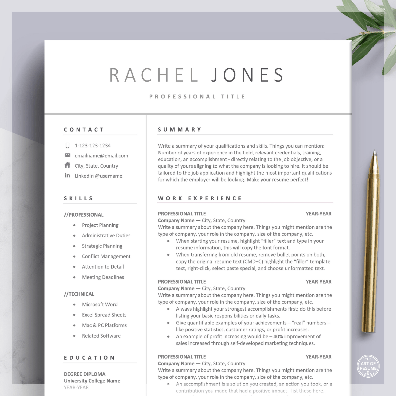 Free Resume Templates | Professional Resume Template Designs – The Art ...