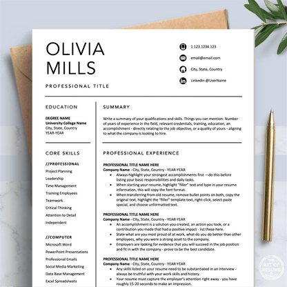 The Art of Resume Templates | Professional Simple Resume CV Design Template Builder Bundle Download | Curriculum Vitae