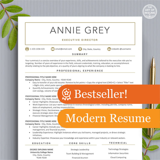 The Art of Resume Templates | Modern Bestseller white and gold Resume CV Design Template Bundle