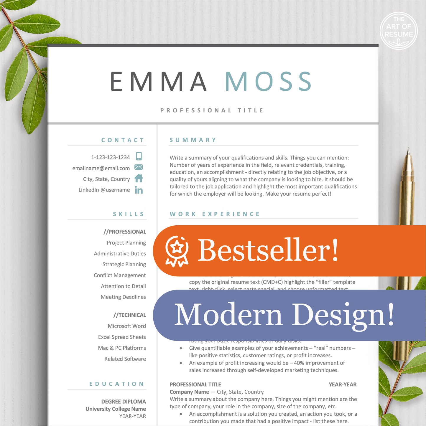 The Art of Resume Templates | Modern design, bestseller, Simple Teal Blue Resume CV Design Template Bundle Free download