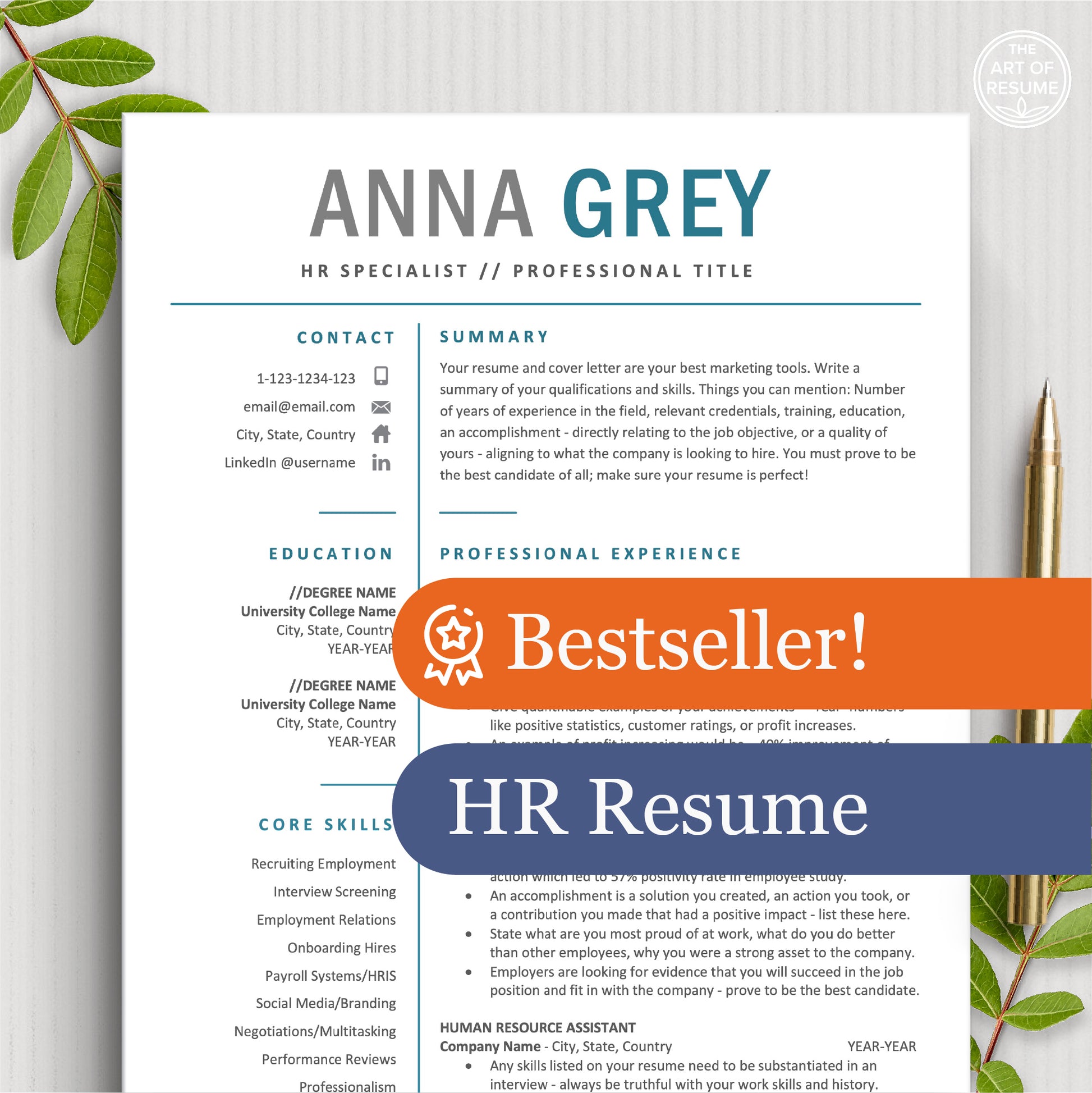 The Art of Resume Template Designs | Professional Resume Template Bundle Free Download for Human Resource Project Manager