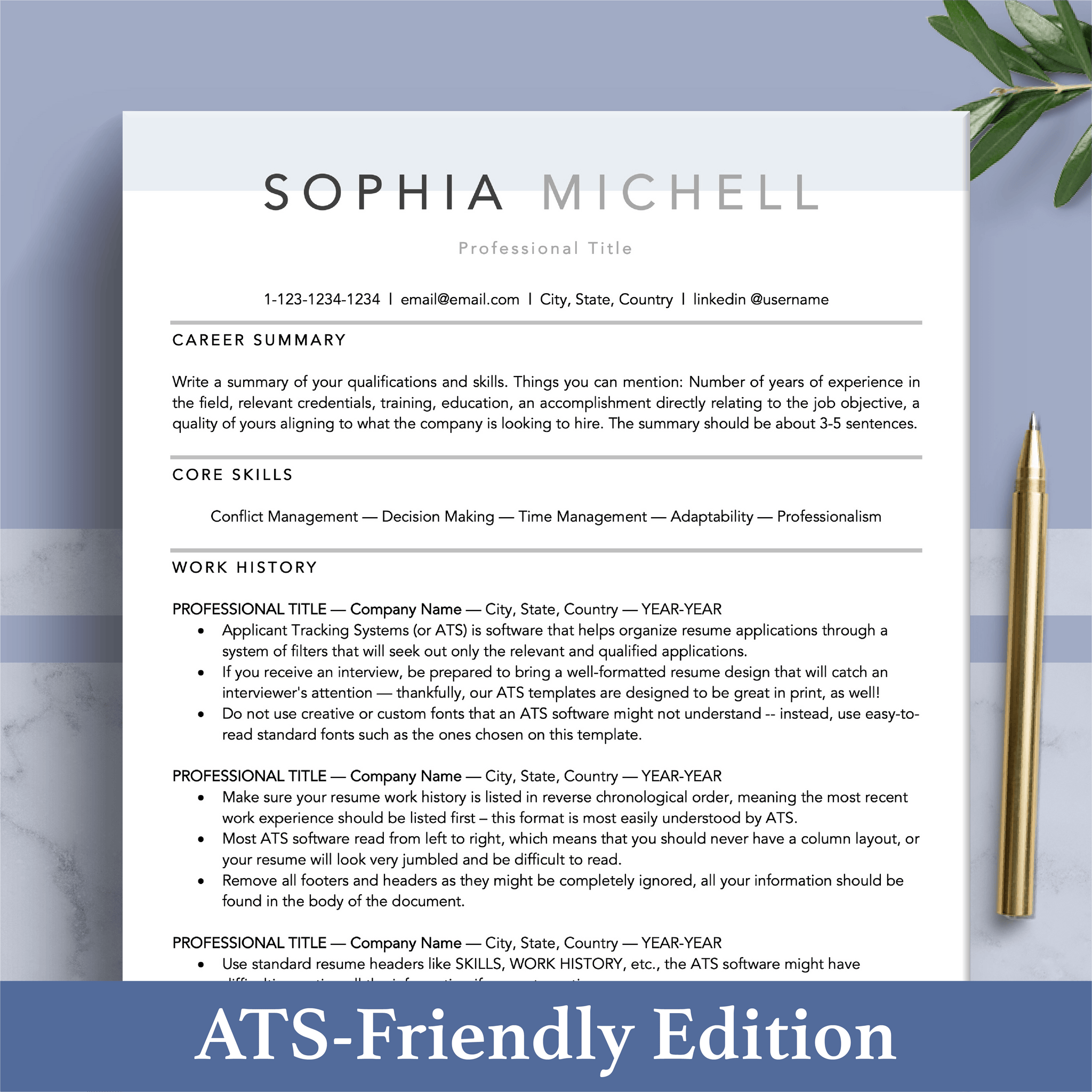 ATS-Friendly Compatible Resume Template | Executive Professional CV Re