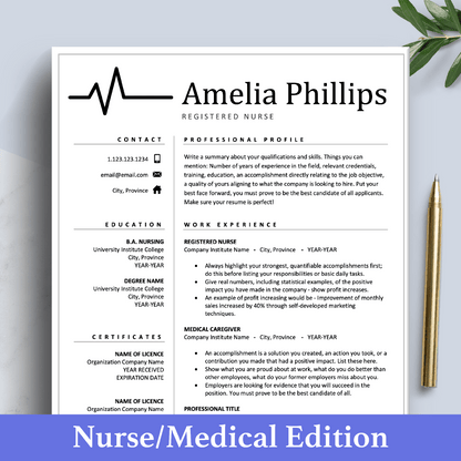 Medical Resume Template | Curriculum Vitae for RN Nurse, Doctor, Physician