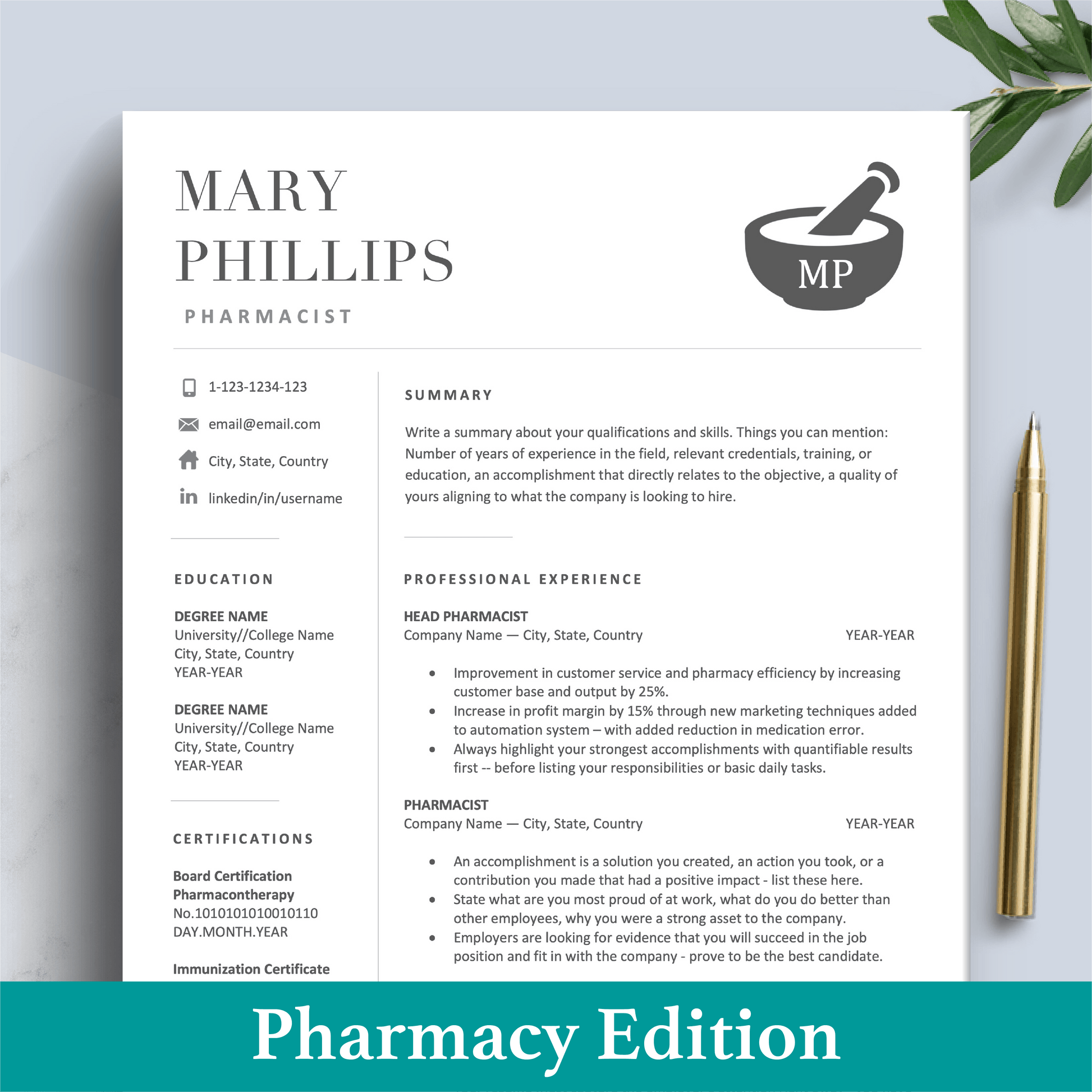 Pharmacist Resume | Pharmacy CV | Medical Resume - The Art of Resume