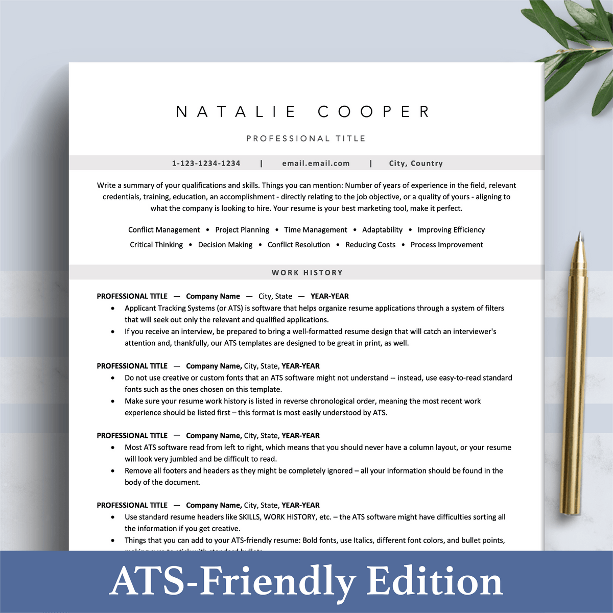 Cv For Ats Example ATS Friendly Resume CV Template, ATS Curriculum Vitae – The Art of Resume
