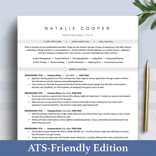 ATS-Formatted Resume Template | ATS Curriculum Vitae | CV Templates