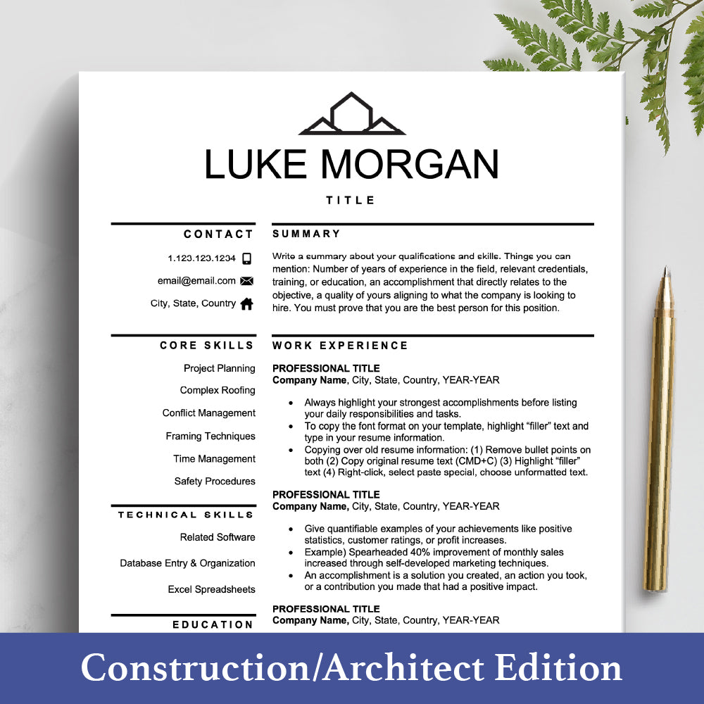 Construction Worker CV | Realtor Resume Template | Architect CV Design ...