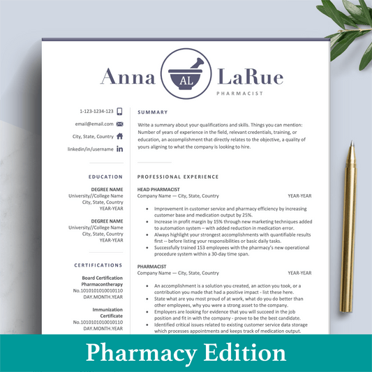 Pharmacist Resume Design | Pharmacy CV Template | Cover Letter