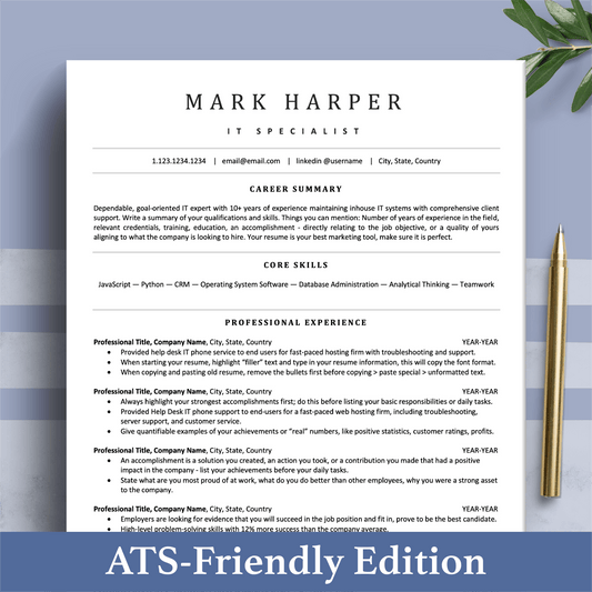 ATS Resume Template Builder | IT Resume with Cover Letter (Executive)