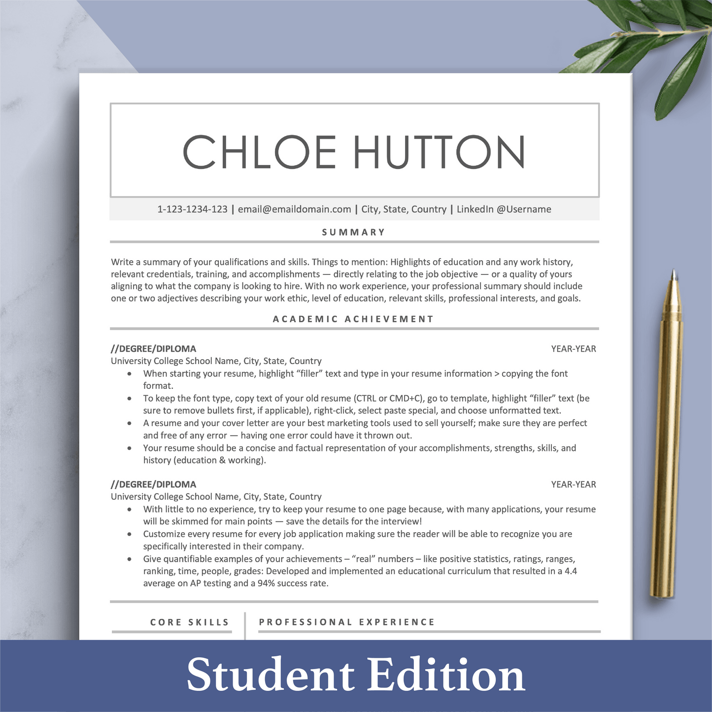 The Art of Resume Template | Modern Student Resume CV Template Design for New Graduate, Fresher, College Grad, High School, No Experience, New Job