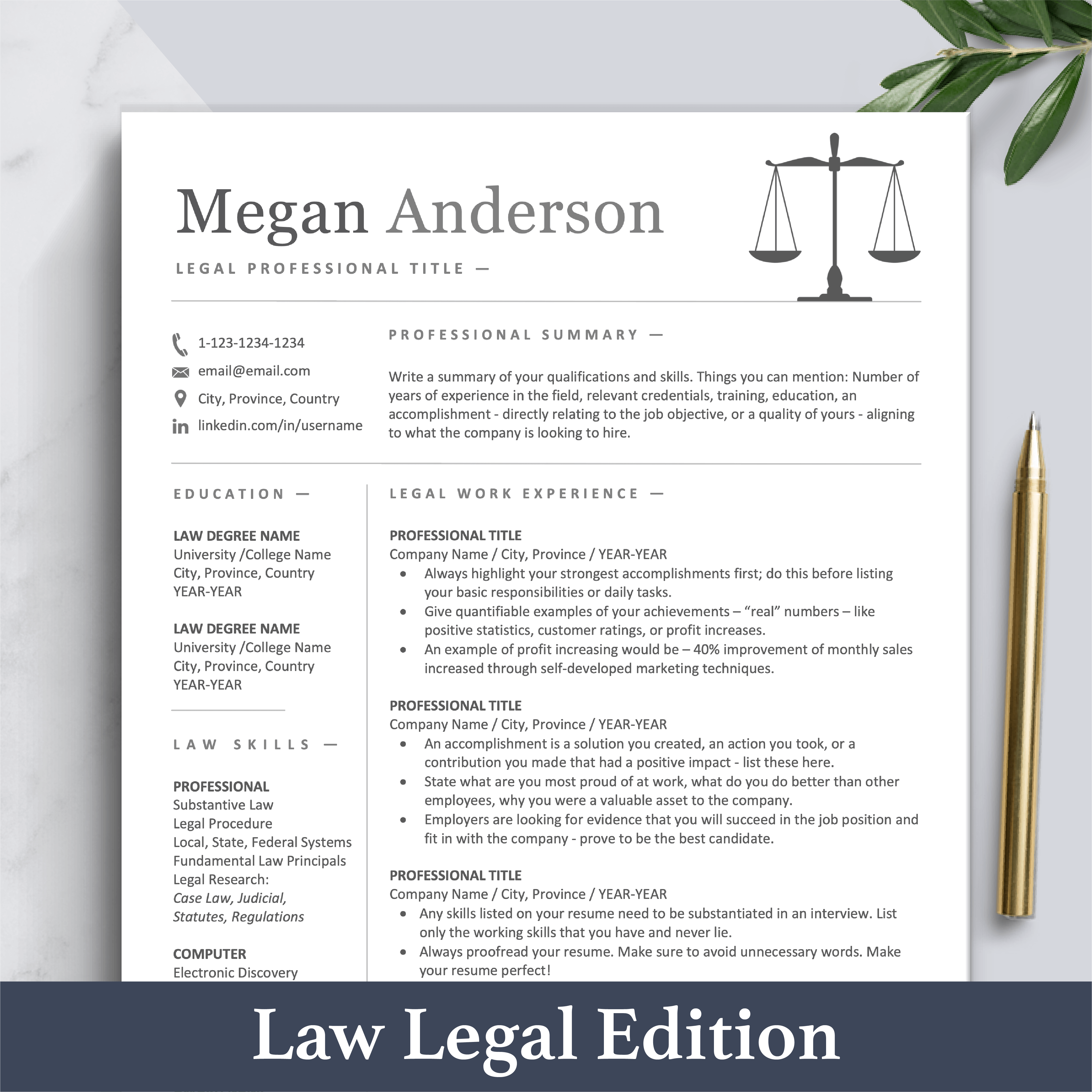 Lawyer Resume Design | Attorney CV | Legal Resume – The Art of Resume