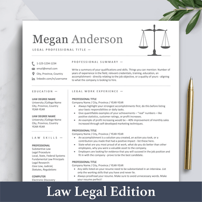 The Art of Resume Templates | Professional Legal Law Lawyer Resume CV Template | Curriculum Vitae for Apple Pages, Microsoft Word, Mac, PC
