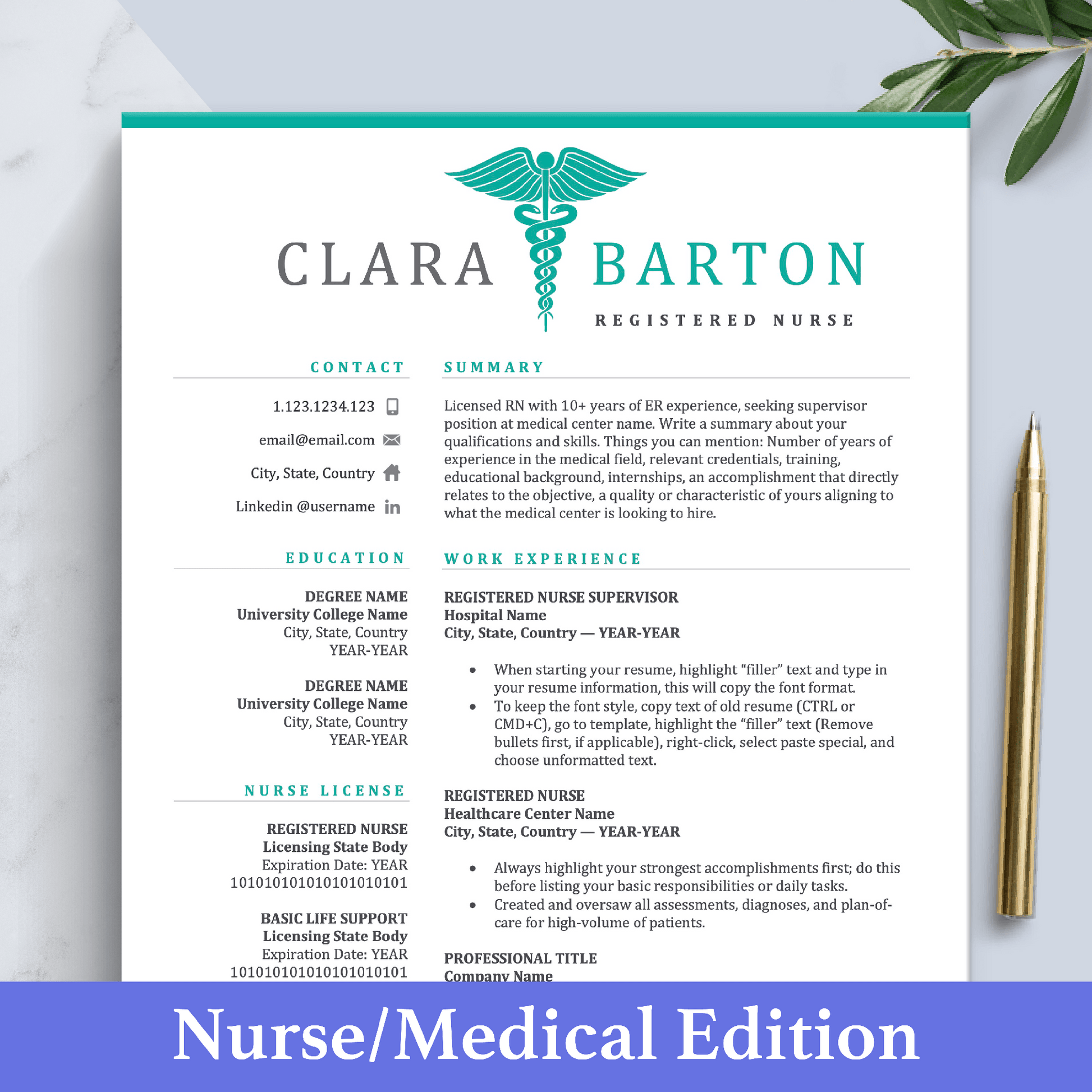 The Art of Resume Templates | Nurse Doctor Medical Resume CV Design Template Maker, Download for Apple Pages and Microsoft Word, Mac and PC Resume CV Template | Curriculum Vitae for Apple Pages, Microsoft Word, Mac, PC