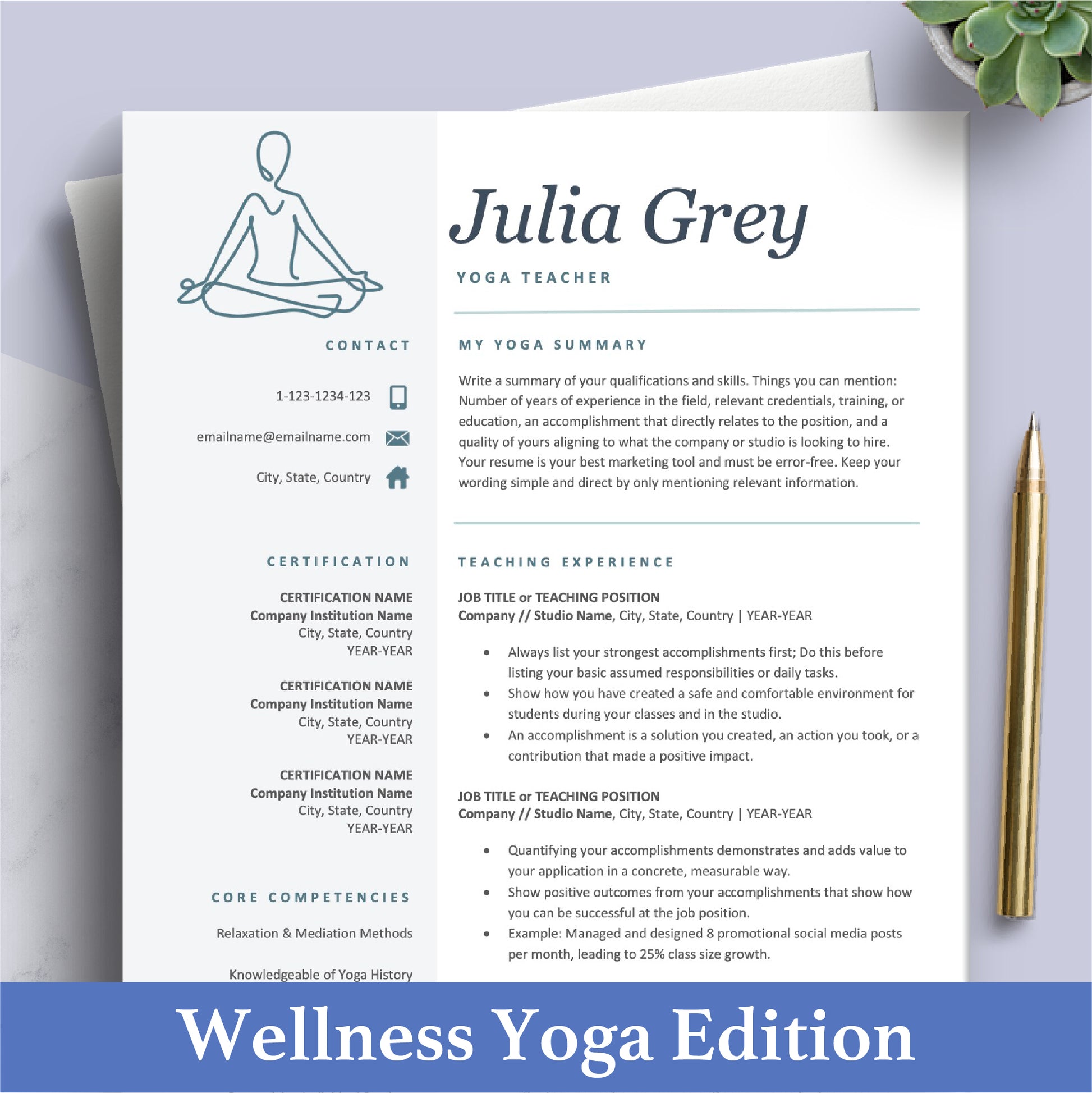 The Art of Resume Templates | Yoga Teacher, Yoga Instructor Resume CV Design Template Bundle
