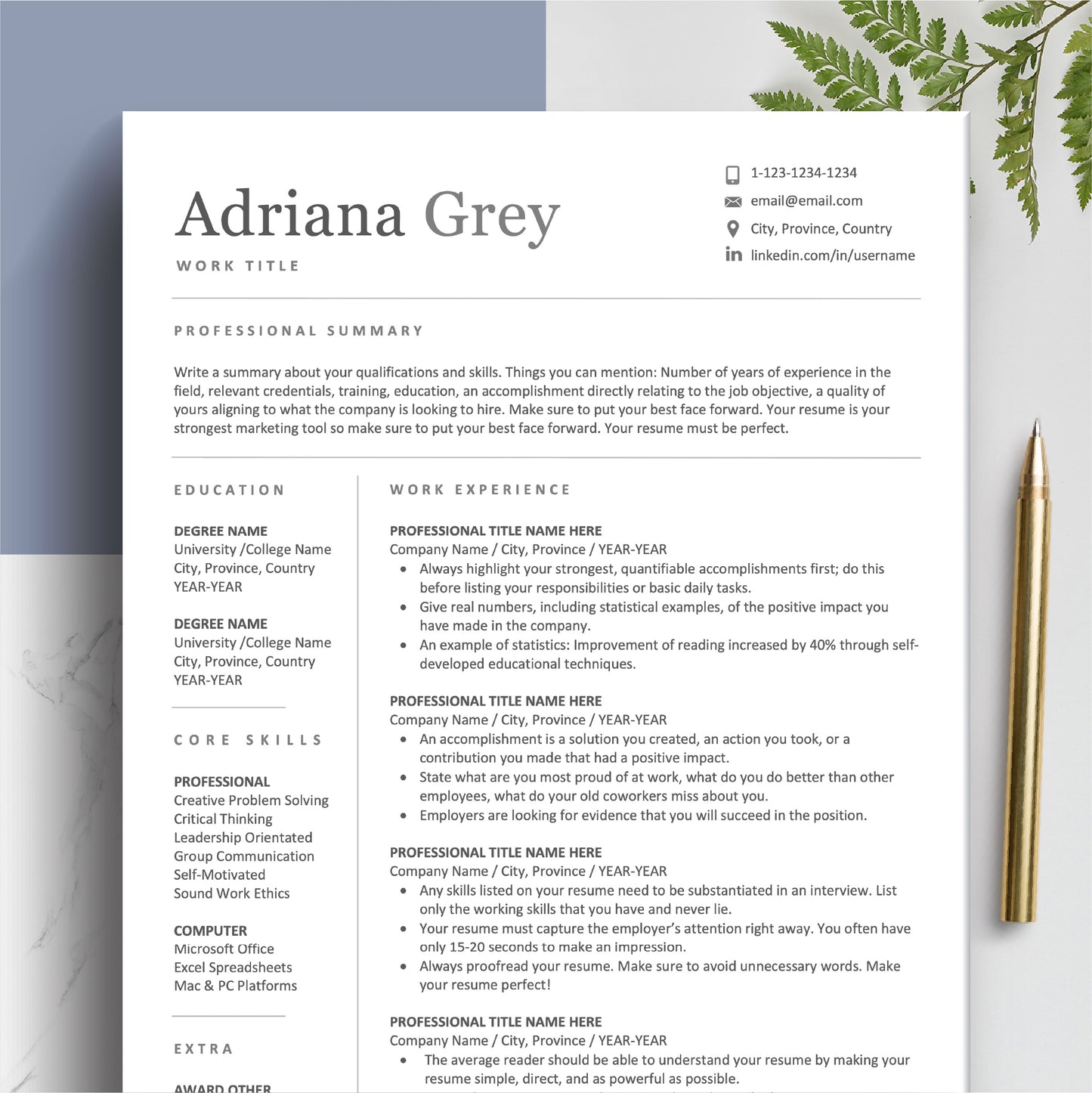 The Art of Resume | Professional Resume CV Template Bundle Design | Microsoft Word Google Docs Apple Page Mac PC