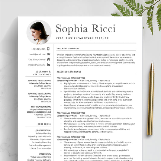 The Art of Resume | Teacher Teaching Resume Template with Photo Picture Bundle